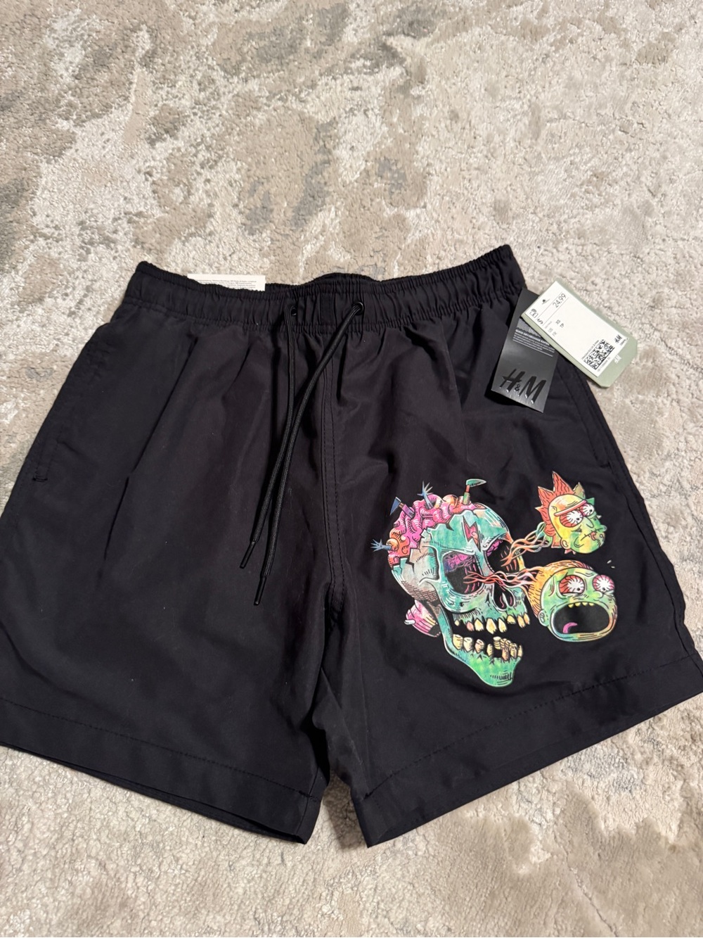 H&M Black Men’s Shorts with Colorful Skull Graphic